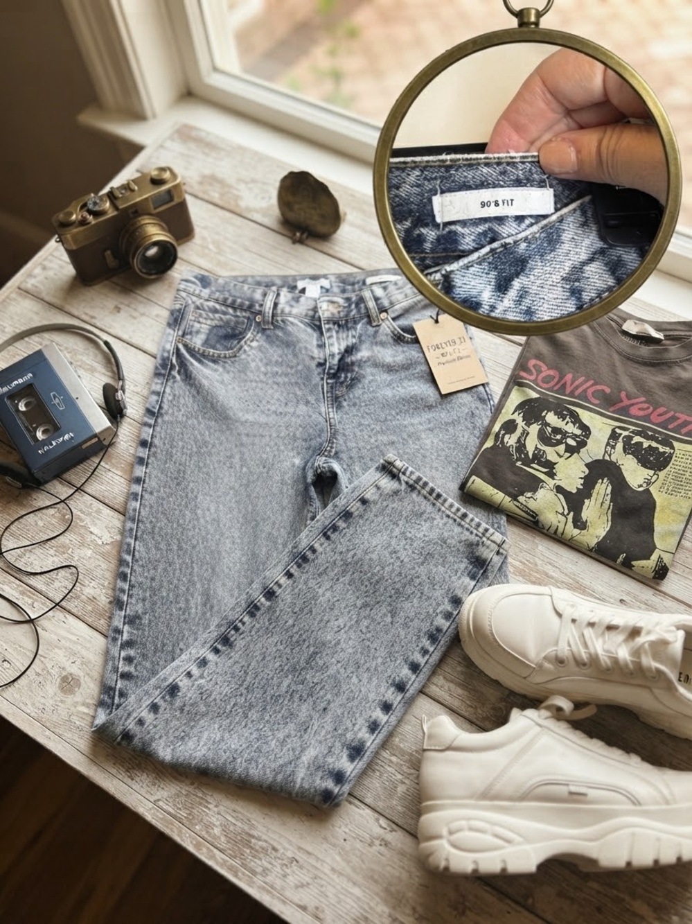 Forever 21 High Rise 90s Fit Acid Wash Straight Leg Jeans | Size 28